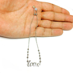 Sterling Silver Love Theme Adjustable Bolo Friendship Bracelet , 9.25"