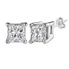 Sterling Silver Rhodium Finish Princess Cut Cubic Zirconia Stud Earring