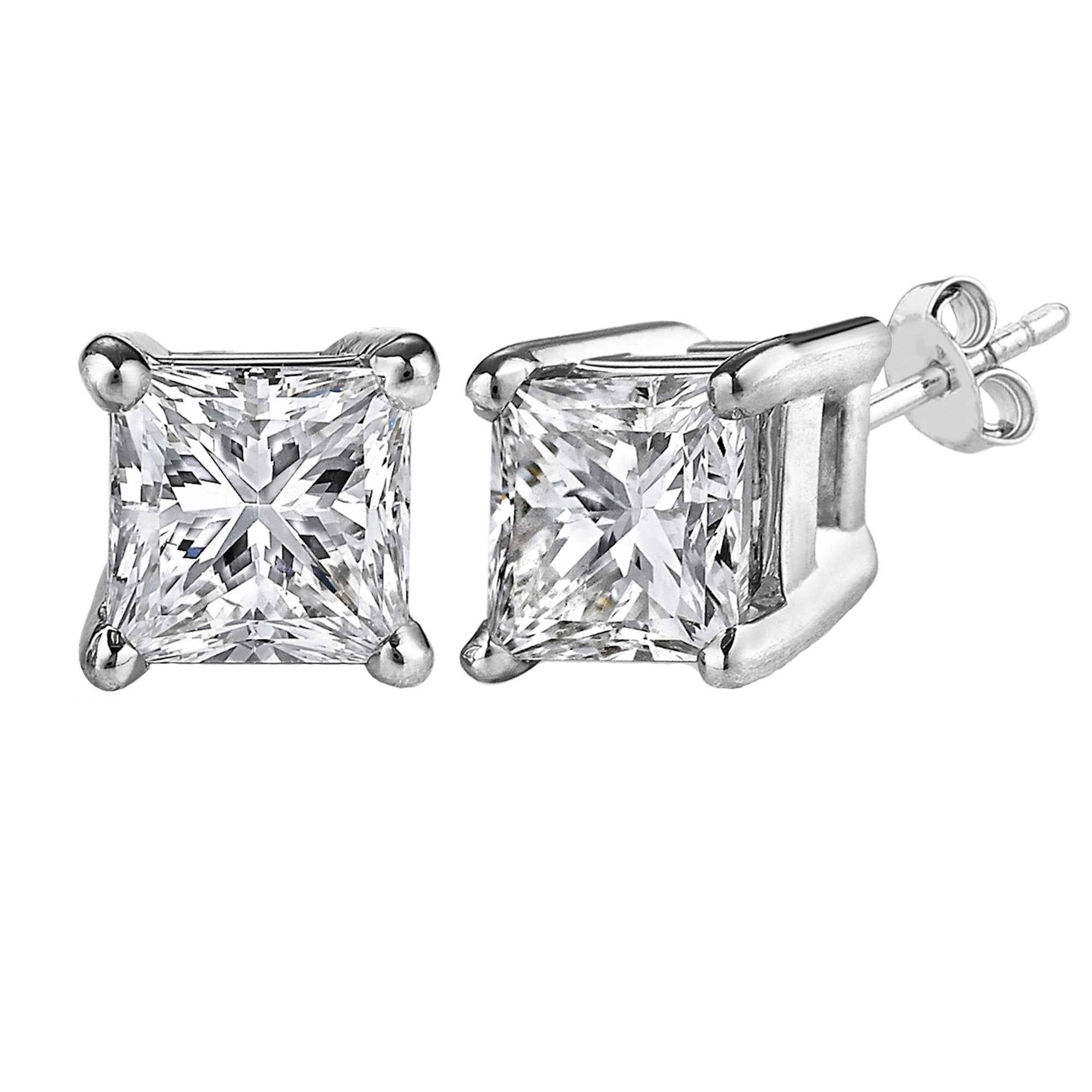 Sterling Silver Rhodium Finish Princess Cut Cubic Zirconia Stud örhängen fina designersmycken för män och kvinnor