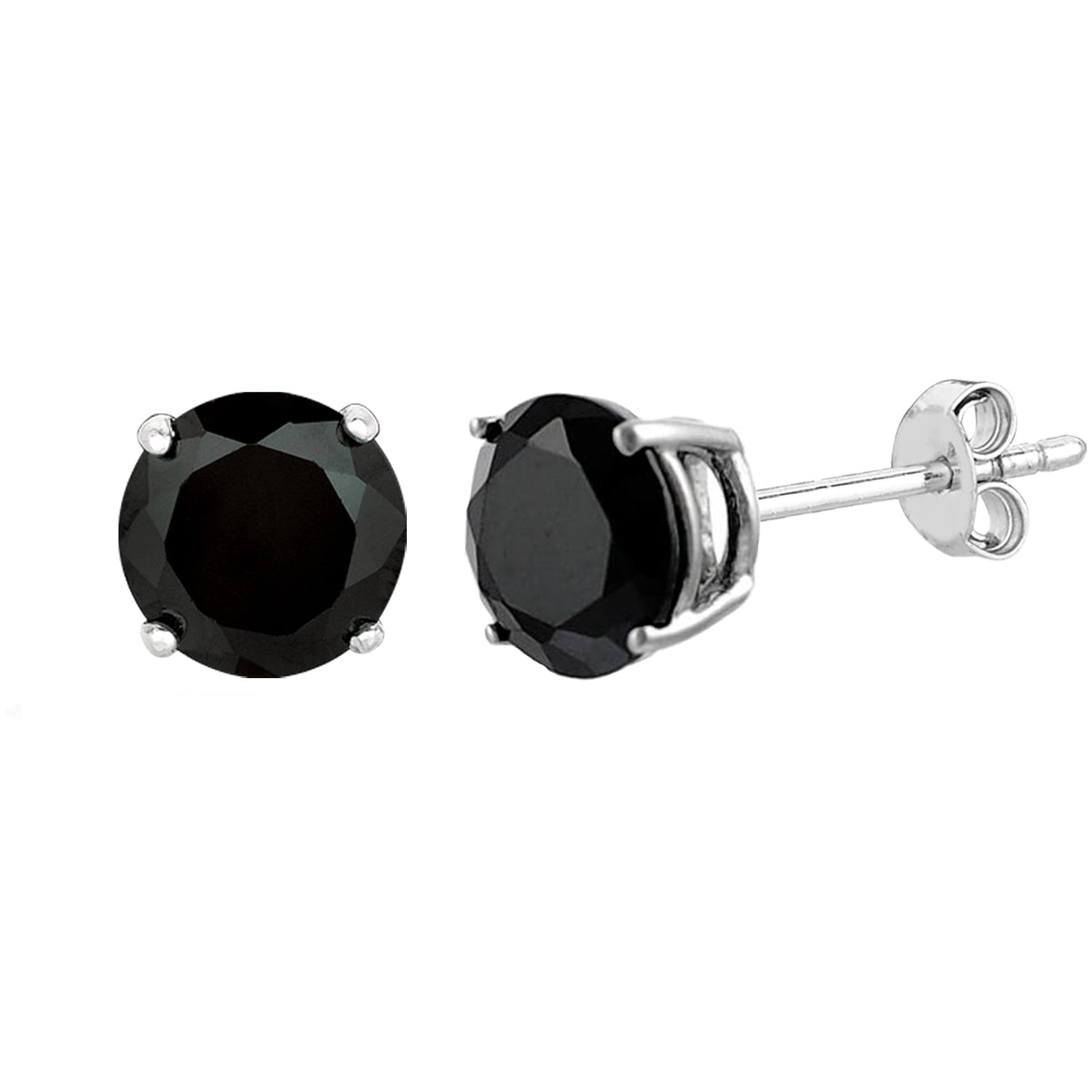 Sterling Silver Rhodium Finish Black Round Cubic Zirconia Stud Earring fine designer jewelry for men and women
