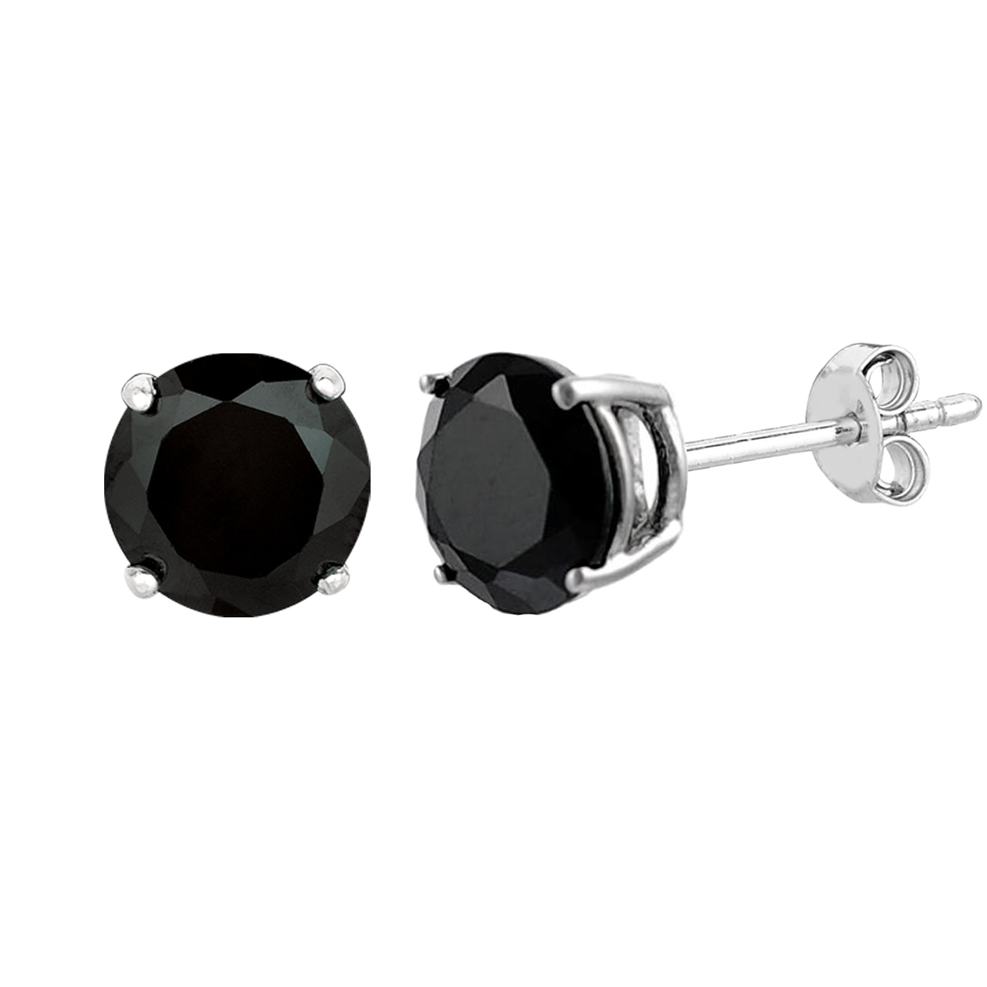 Sterling Silver Rhodium Finish Black Round Cubic Zirconia Stud Earring fine designer jewelry for men and women