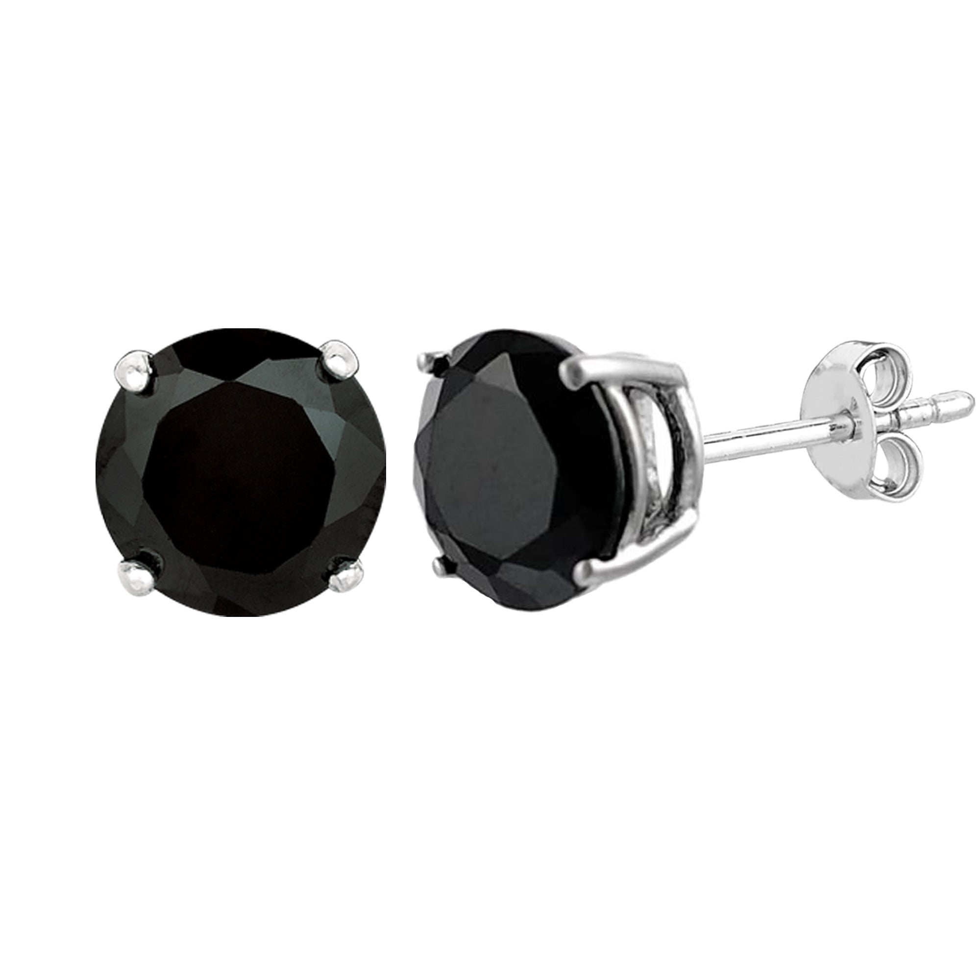 Sterling Silver Rhodium Finish Black Round Cubic Zirconia Stud Earring fine designer jewelry for men and women