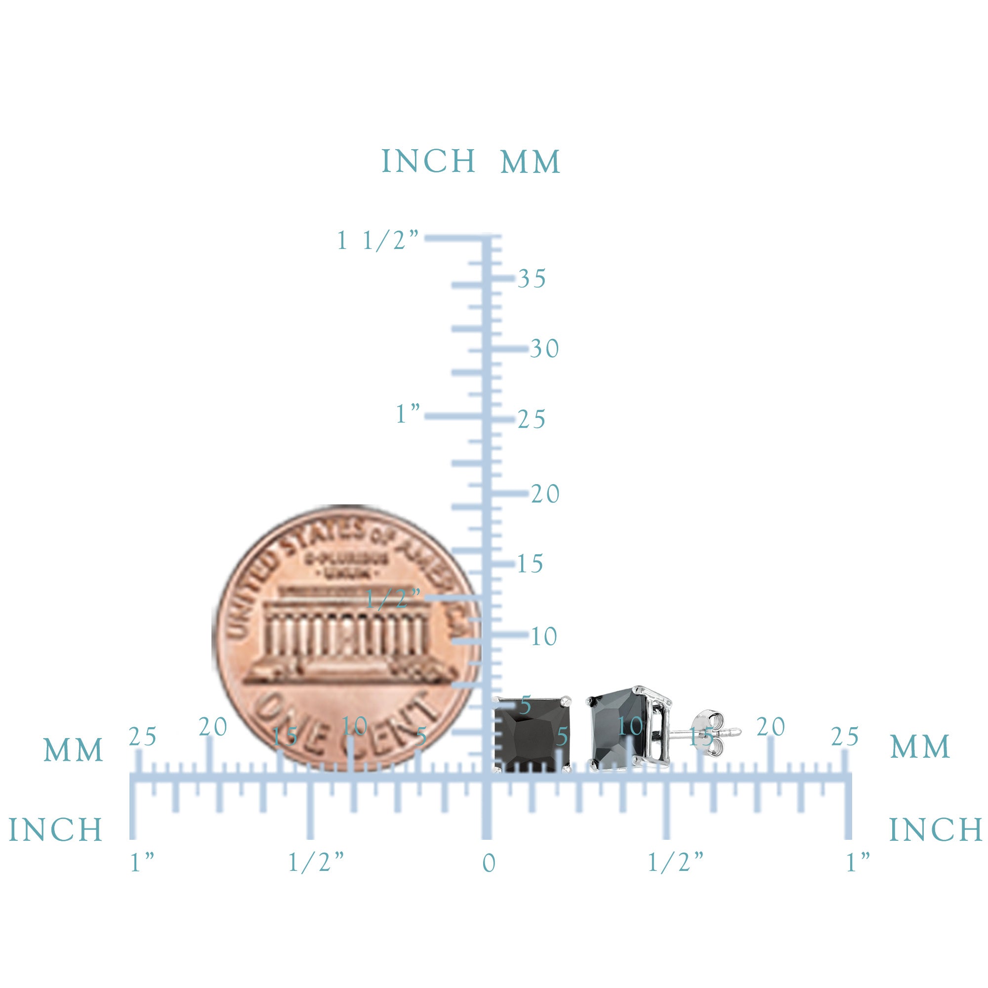 Pendiente de tuerca de plata de ley con acabado de rodio y circonita cúbica negra de corte princesa, joyería fina de diseño para hombres y mujeres