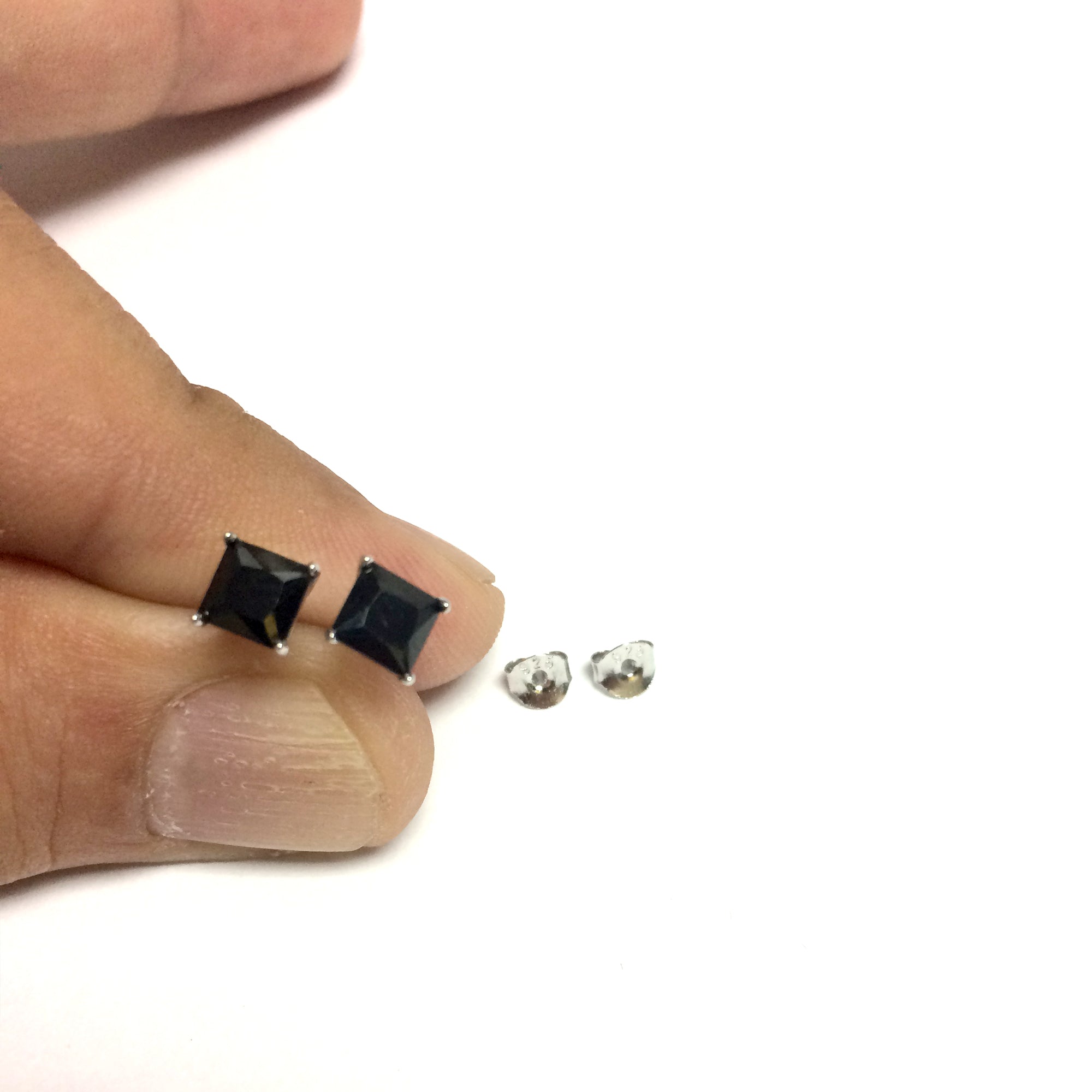 Princess Cut Black Cubic Zirconia Stud Earrings In 925 Sterling - Foto 8