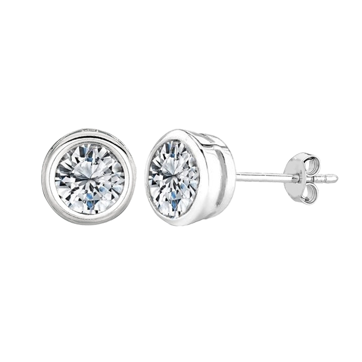 Sterling sølv Rhodium Finish Rund Bezel Sett Cubic Zirconia Stud øredobber fine designer smykker for menn og kvinner