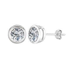 Sterling Sølv Rhodium Finish Rund Bezel Sæt Cubic Zirconia Stud Øreringe fine designer smykker til mænd og kvinder