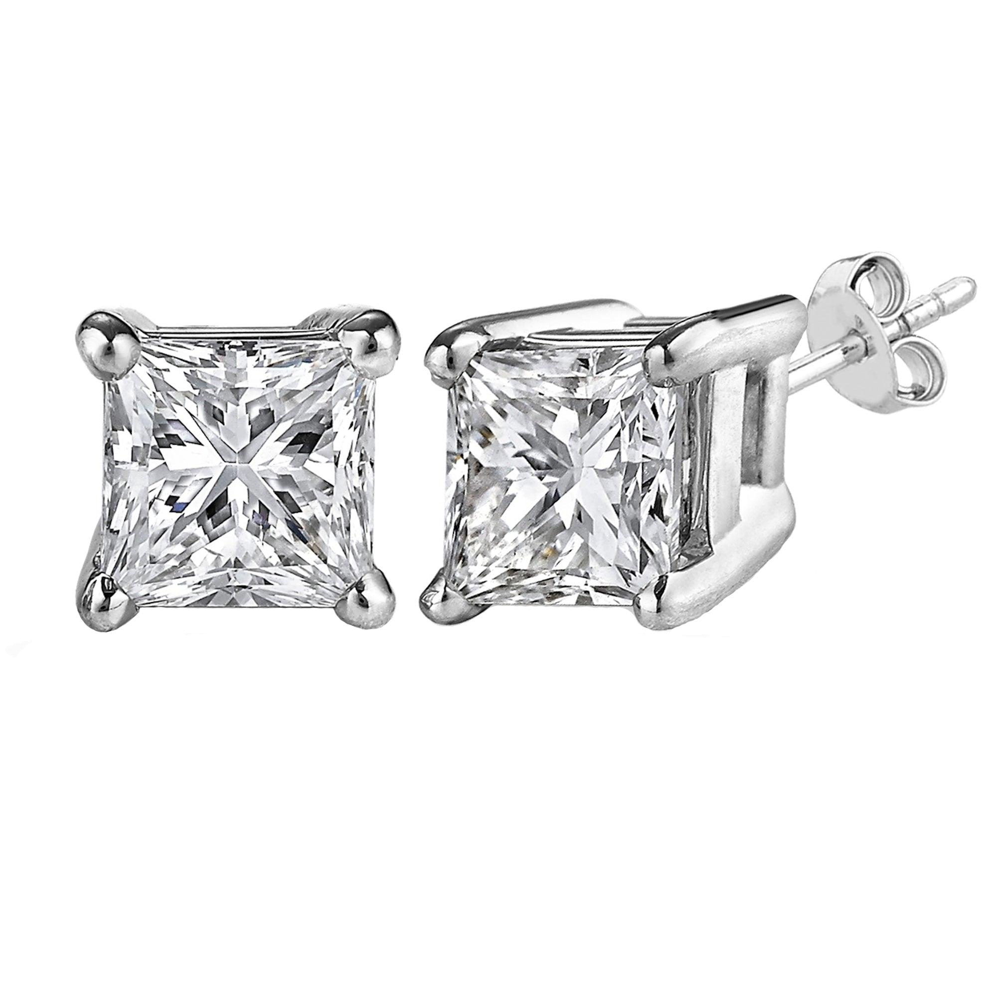 Sterling sølv Rhodium Finish Princess Cut Cubic Zirconia Stud øredobber fine designer smykker for menn og kvinner