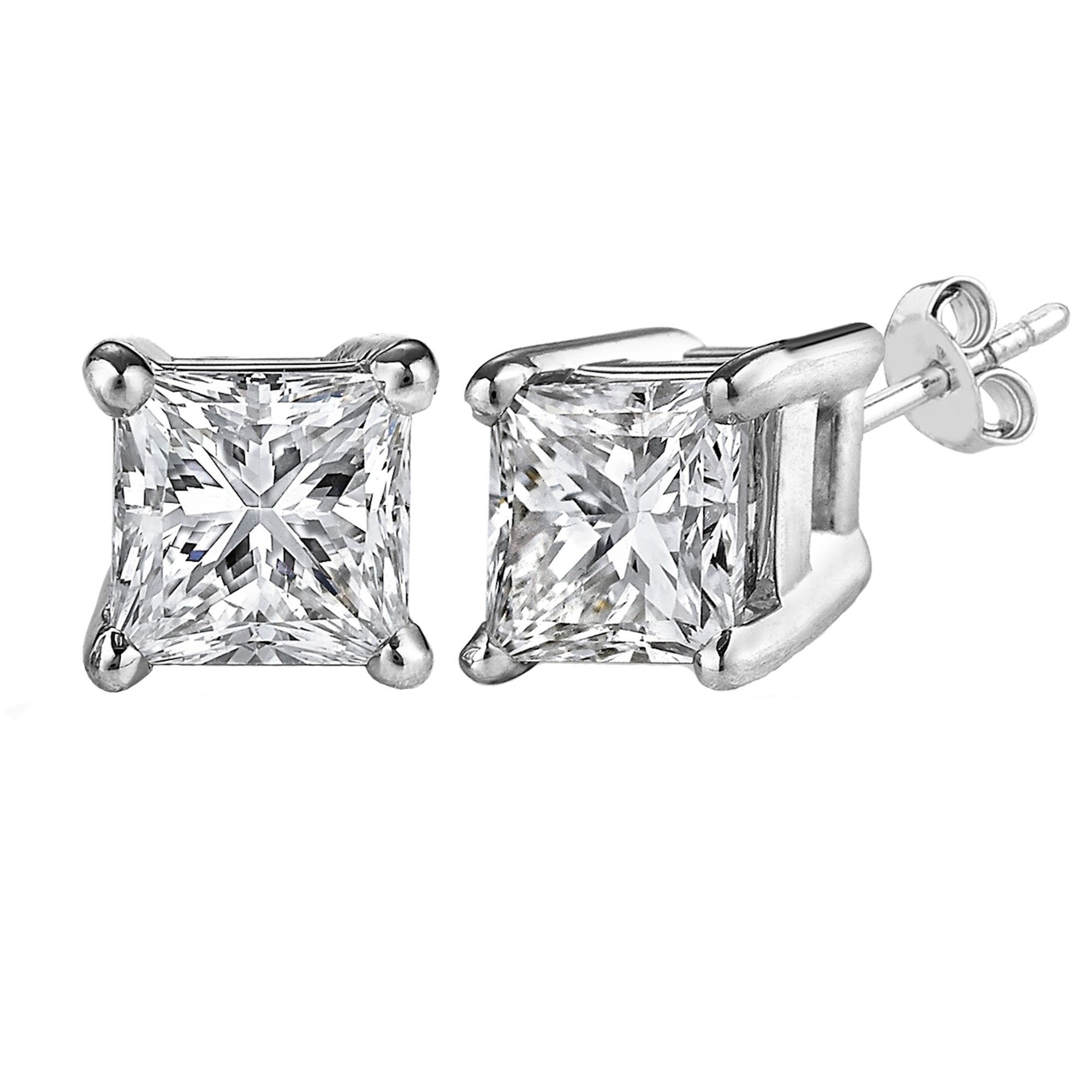 Sterling Silver Rhodium Finish Princess Cut Cubic Zirconia Stud Earring fine designer jewelry for men and women