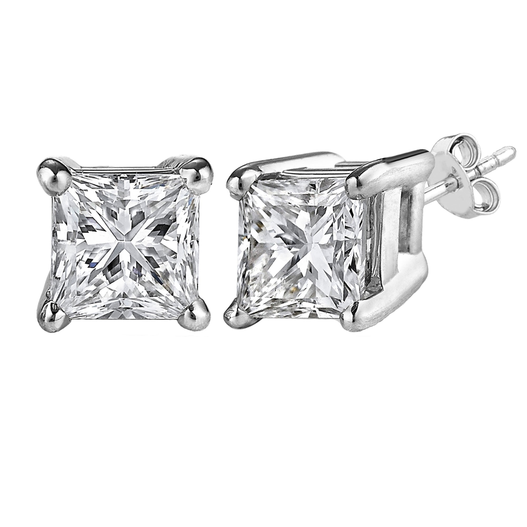Sterling sølv Rhodium Finish Princess Cut Cubic Zirconia Stud øredobber fine designer smykker for menn og kvinner