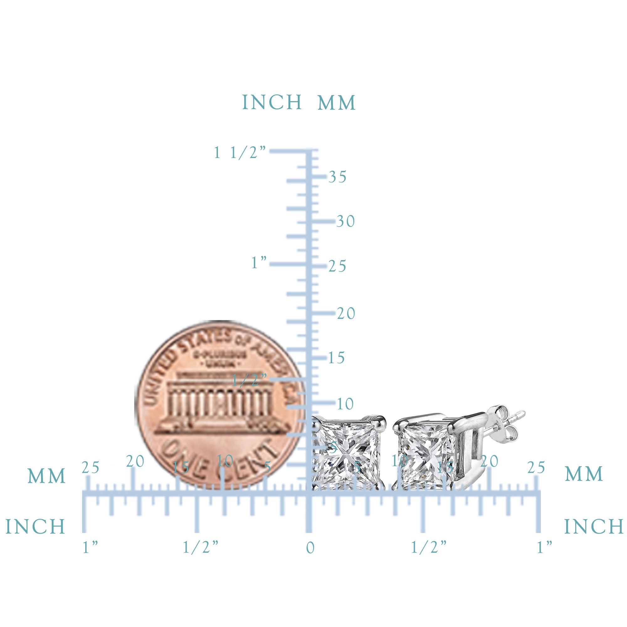 Pendiente de plata de ley con acabado de rodio y circonita cúbica de corte princesa, joyería fina de diseño para hombres y mujeres