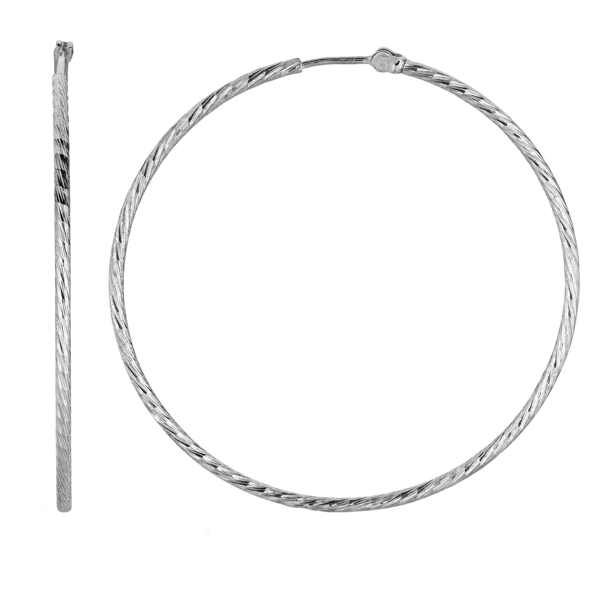 Sterling Silver Rhodium Pläterade Round Hoop Örhängen fina designersmycken för män och kvinnor