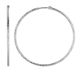 Sterling Silver Rhodium Plated  Round Hoop Earrings