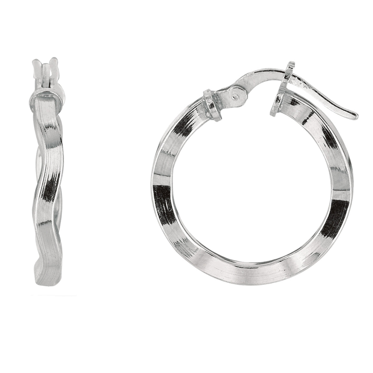 Boucles d'oreilles créoles rondes ondulées en argent sterling plaqué rhodium, bijoux de créateur raffinés pour hommes et femmes