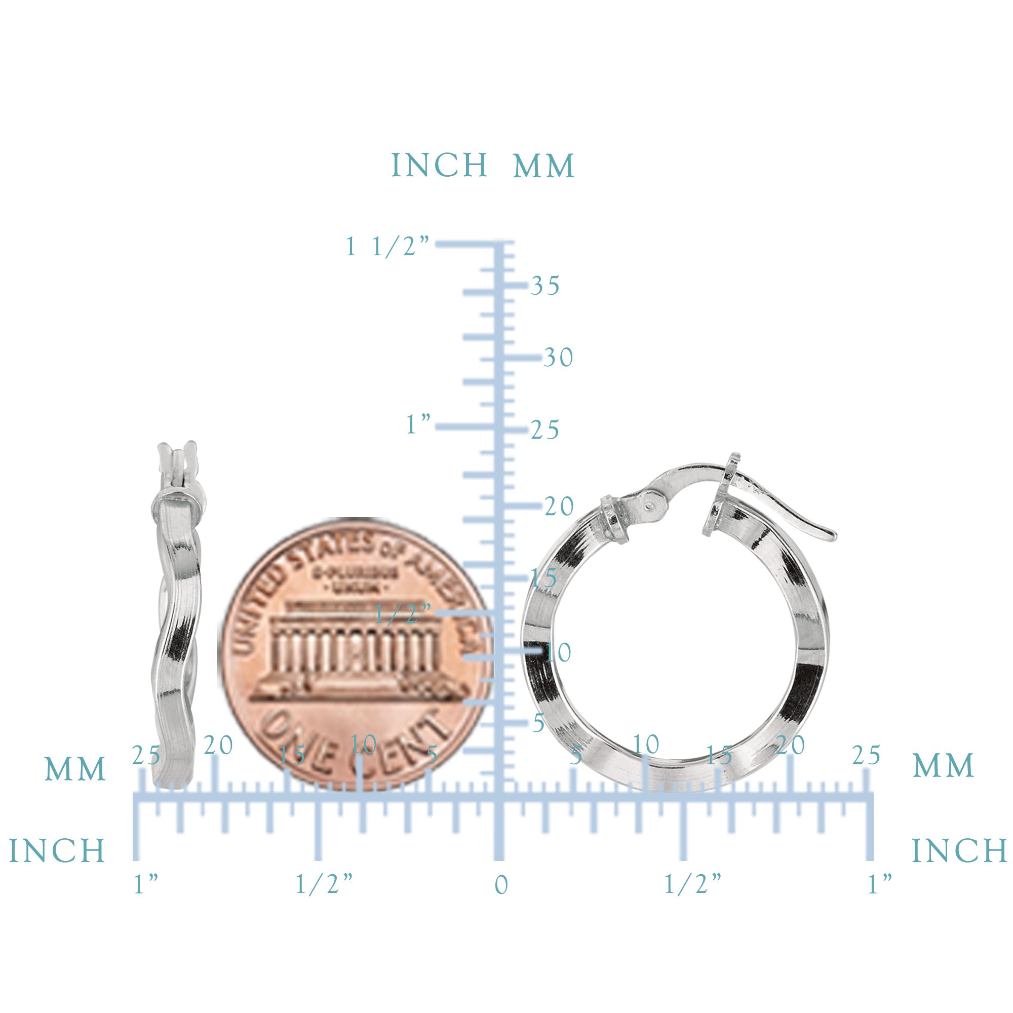 Sterling silver med rodiumpläterade vågiga runda bågeörhängen fina designersmycken för män och kvinnor