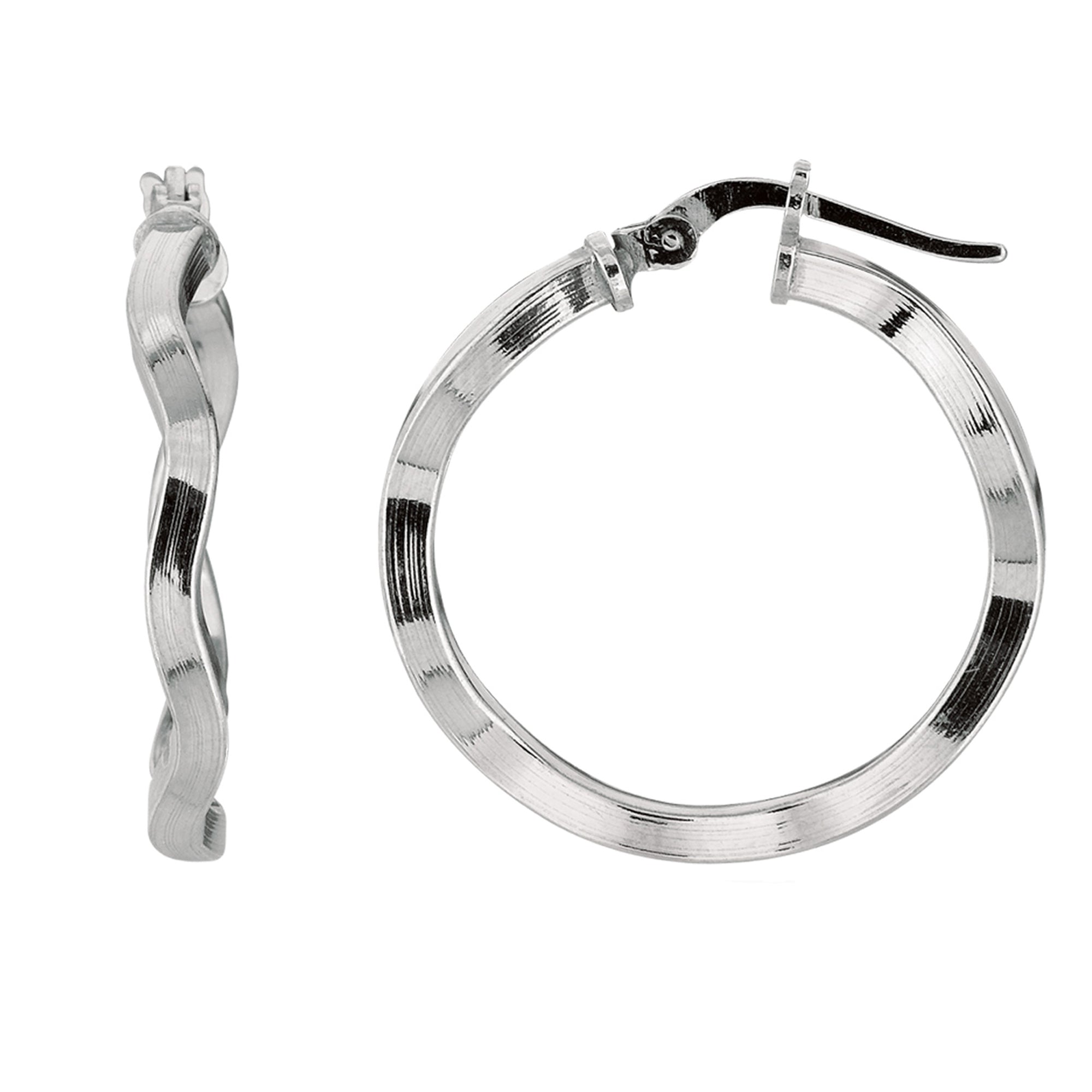 Sterling silver med rodiumpläterade vågiga runda bågeörhängen fina designersmycken för män och kvinnor