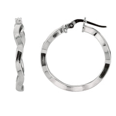 Sterling Silver With Rhodium Plated Wavy Round Hoop Earrings fine designer jewelry for men and women