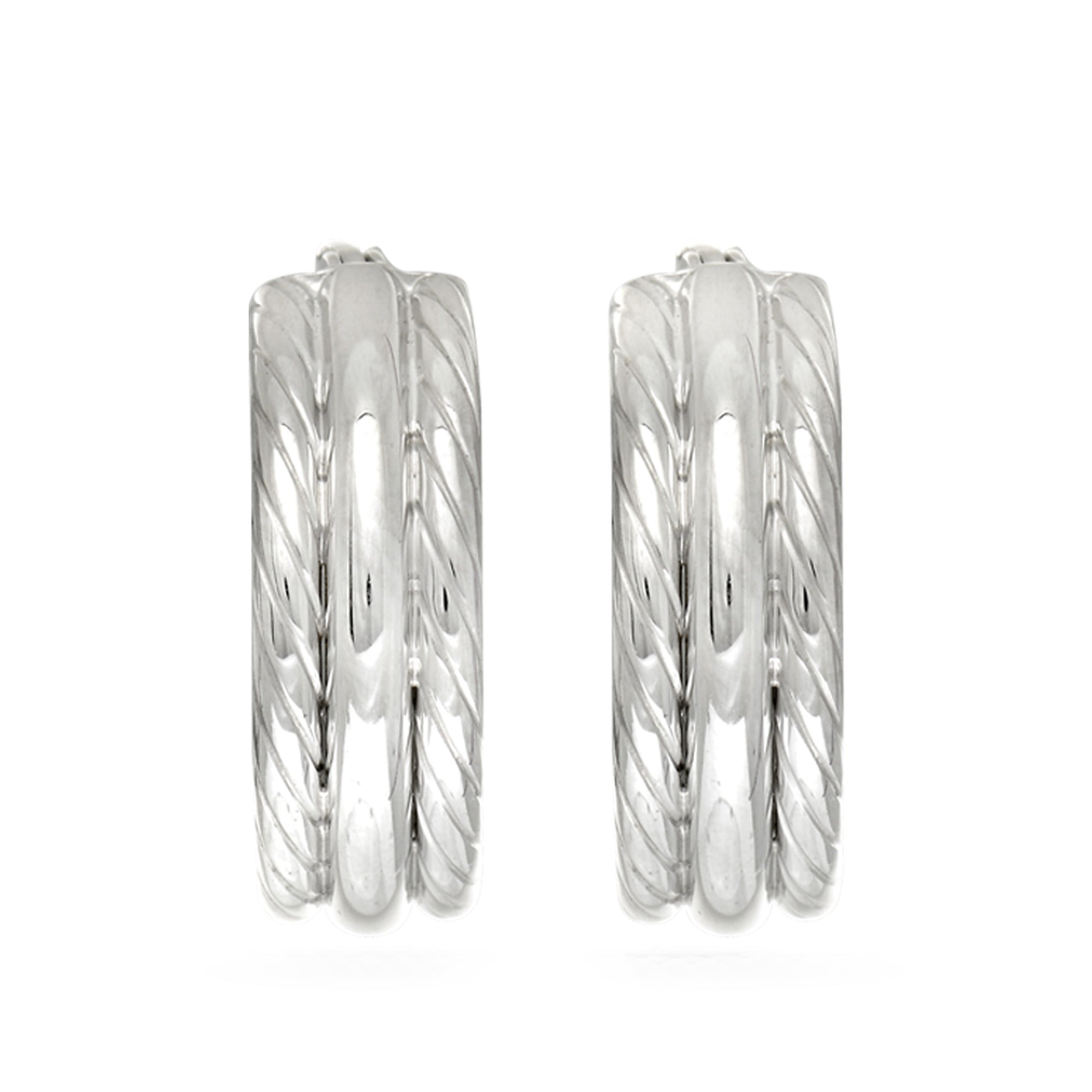 Sterling sølv rhodiumbelagt vridd rør øredobber med runde bøyler, diameter 15 mm fine designersmykker for menn og kvinner