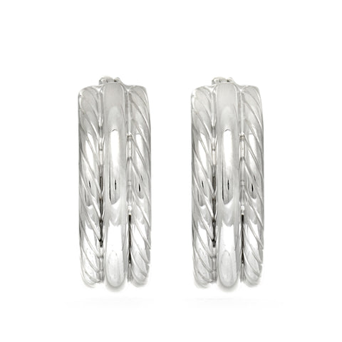 Sterling Silver Rhodium Plated Twisted Tube Round Hoop Earrings, Diameter 15mm