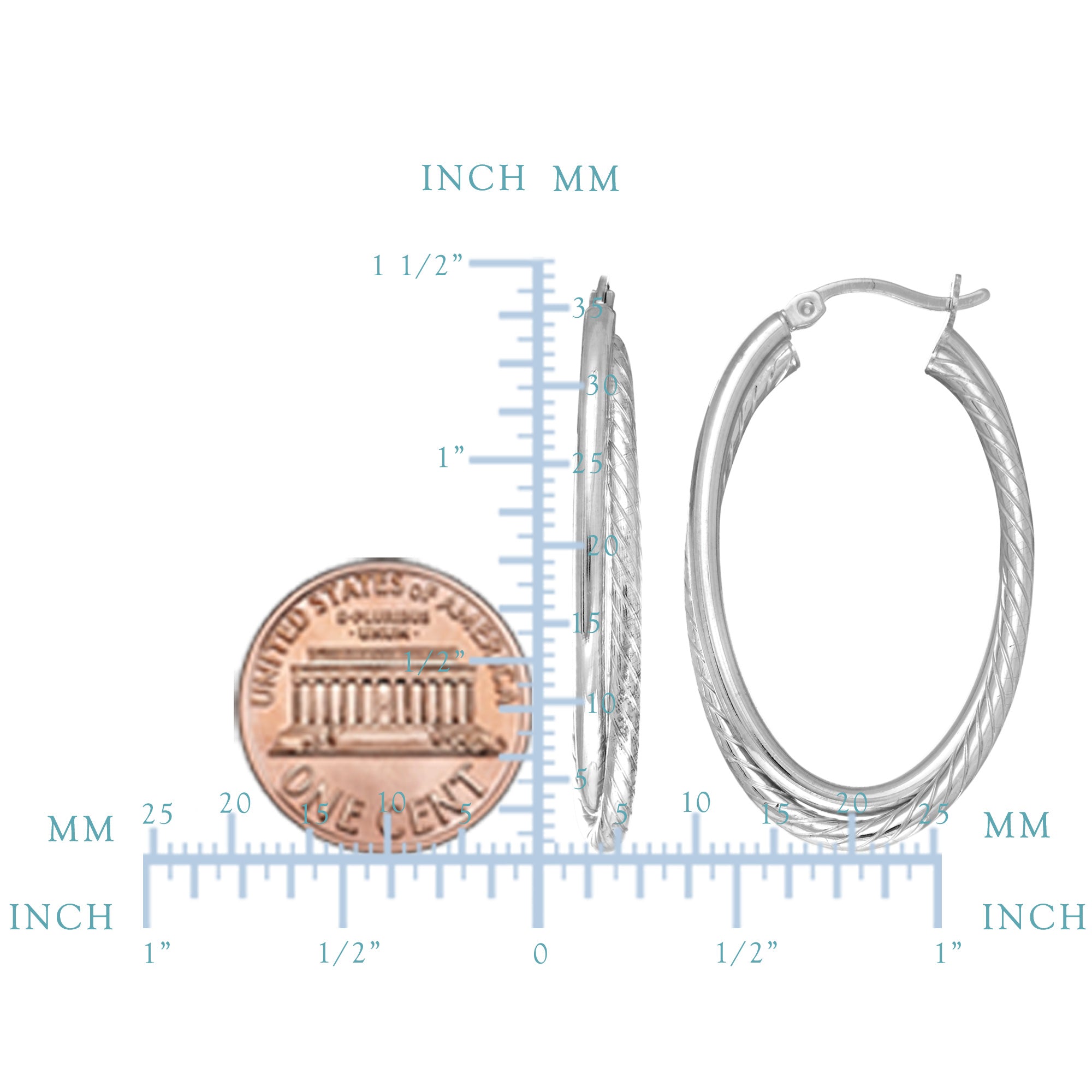 Pendientes de aro ovalados de tubo trenzado chapado en rodio de plata de ley, joyería fina de diseño de 35 mm de diámetro para hombres y mujeres