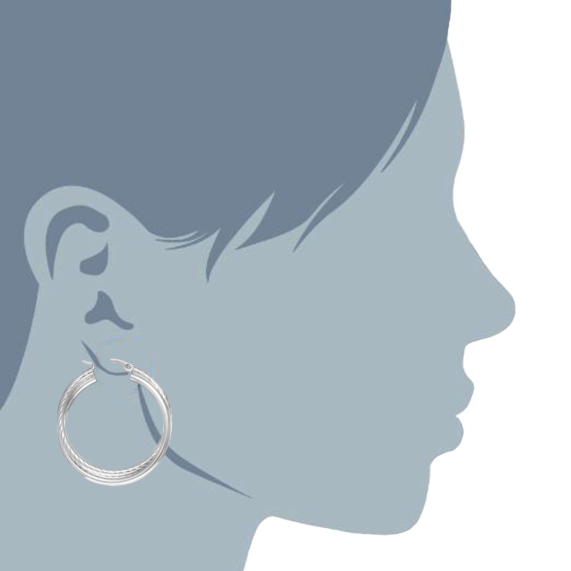 Boucles d'oreilles créoles rondes en tube torsadé plaqué rhodium en argent sterling, diamètre 30 mm, bijoux de créateur fins pour hommes et femmes