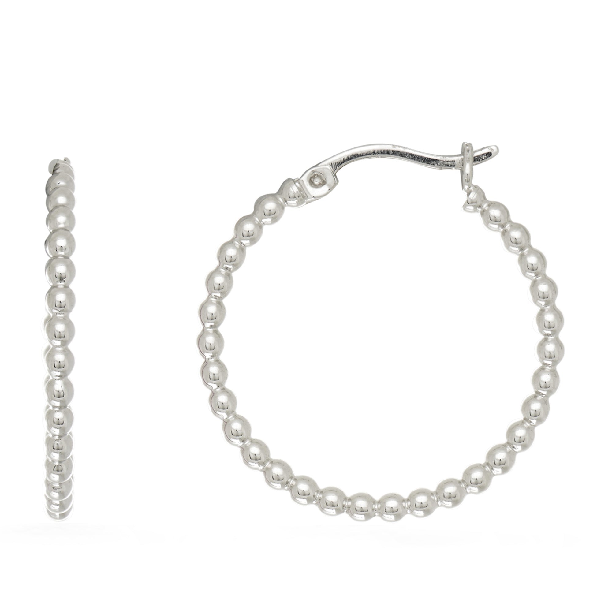 Sterling sølv rhodiumbelagt perlerør runde bøyle øredobber fine designersmykker for menn og kvinner