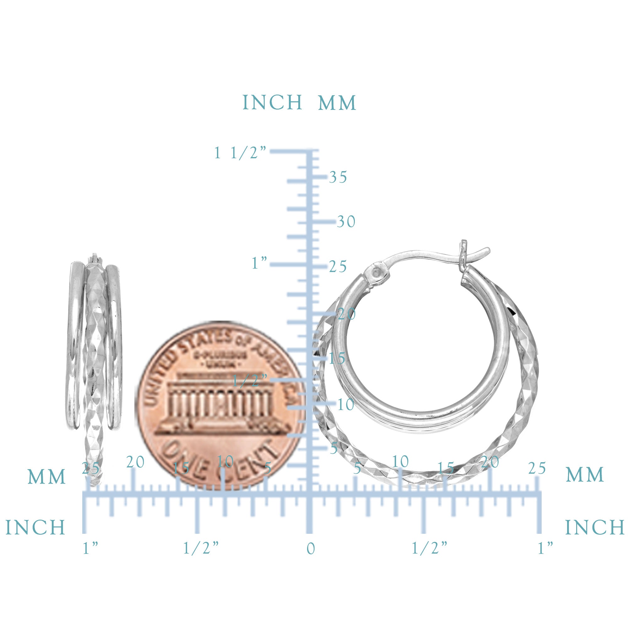 Sterling sølv rhodineret dobbelt åben cirkel rund bøjle øreringe, diameter 25 mm fine designer smykker til mænd og kvinder