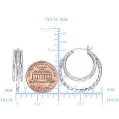 Sterlingsilver Rhodiumpläterad dubbel öppen cirkel runda bågeörhängen, diameter 25 mm fina designersmycken för män och kvinnor