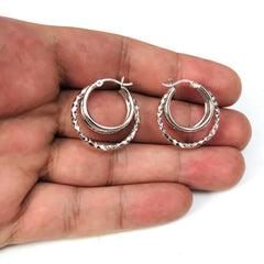 Boucles d'oreilles créoles rondes à double cercle ouvert en argent sterling plaqué rhodium, diamètre 25 mm, bijoux de créateur fins pour hommes et femmes
