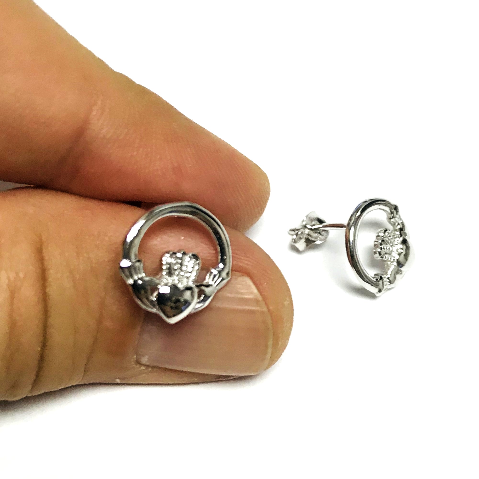 Orecchini a bottone rotondi Claddagh in argento sterling, gioielli di design per uomini e donne