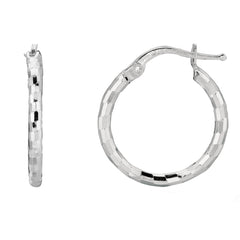 Boucles d'oreilles créoles rondes en argent sterling plaqué rhodium avec finition diamant brillant, bijoux de créateur raffinés pour hommes et femmes