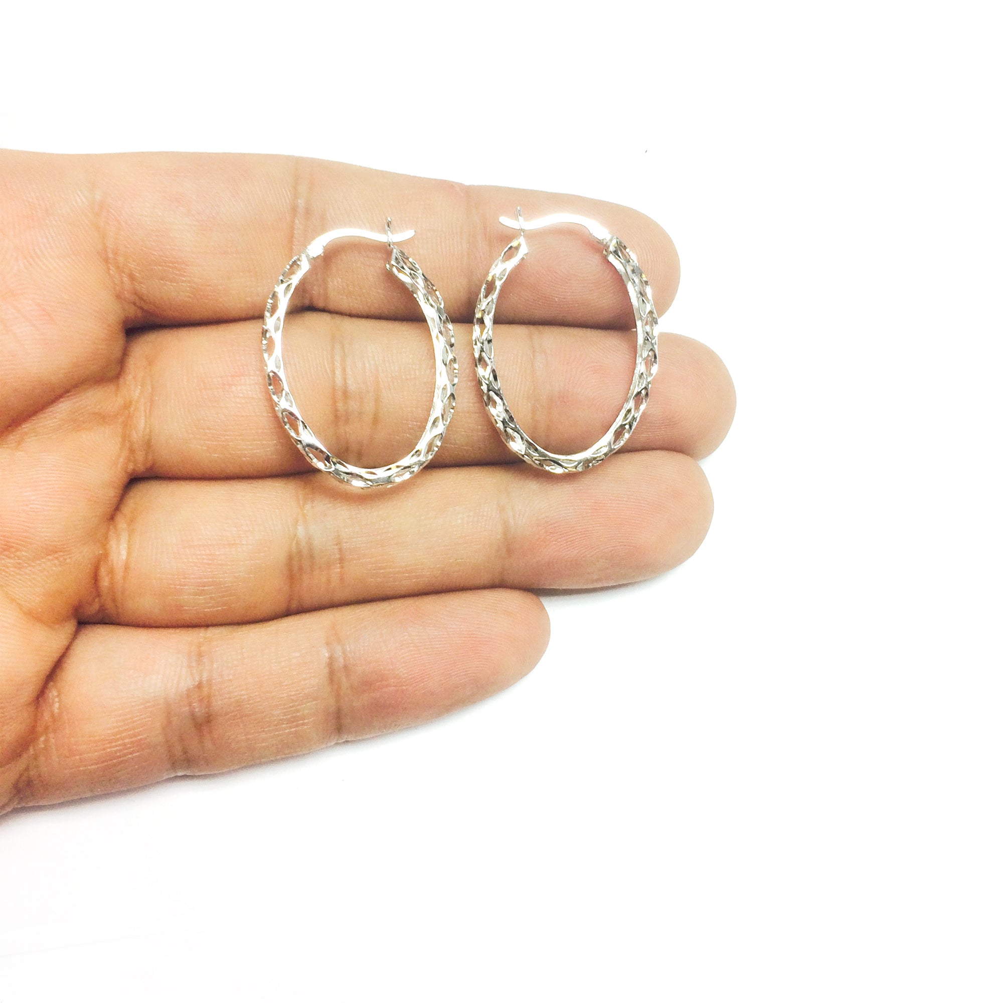 Boucles d'oreilles créoles ovales tissées en argent sterling, taille diamant, diamètre 30 mm, bijoux de créateur fins pour hommes et femmes