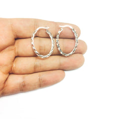 Sterling Silver Diamond Cut Weaved Oval Hoop Earrings, Diameter 30mm fine designer jewelry for men and women