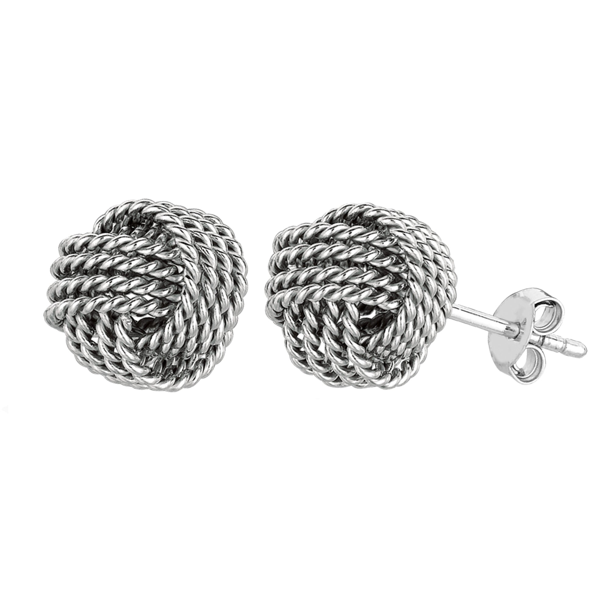 Sterling Sølv Rhodium Finish 9mm snoet kabel Love Knot Øreringe fine designer smykker til mænd og kvinder