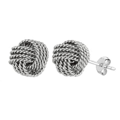 Pendientes de plata de ley con acabado en rodio de 9 mm con cable trenzado y nudo de amor, joyería fina de diseño para hombres y mujeres