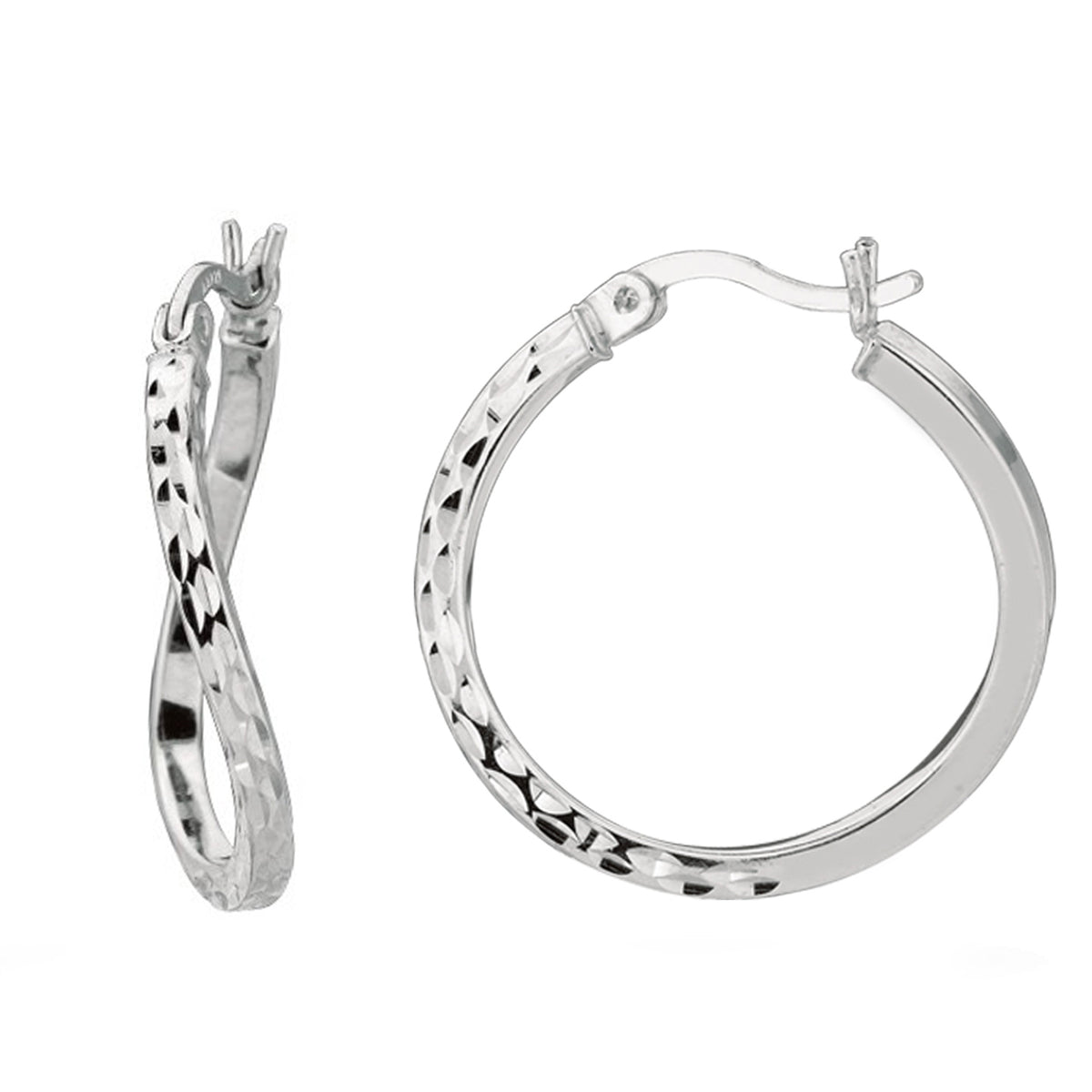 Argento sterling Finitura rodiata Finitura lucida con taglio a diamante Orecchini a cerchio rotondi ondulati raffinati gioielli di design per uomo e donna