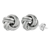Sterling Silver Rhodium Finish 7mm Shiny And Textured Love Knot Stud Earrings