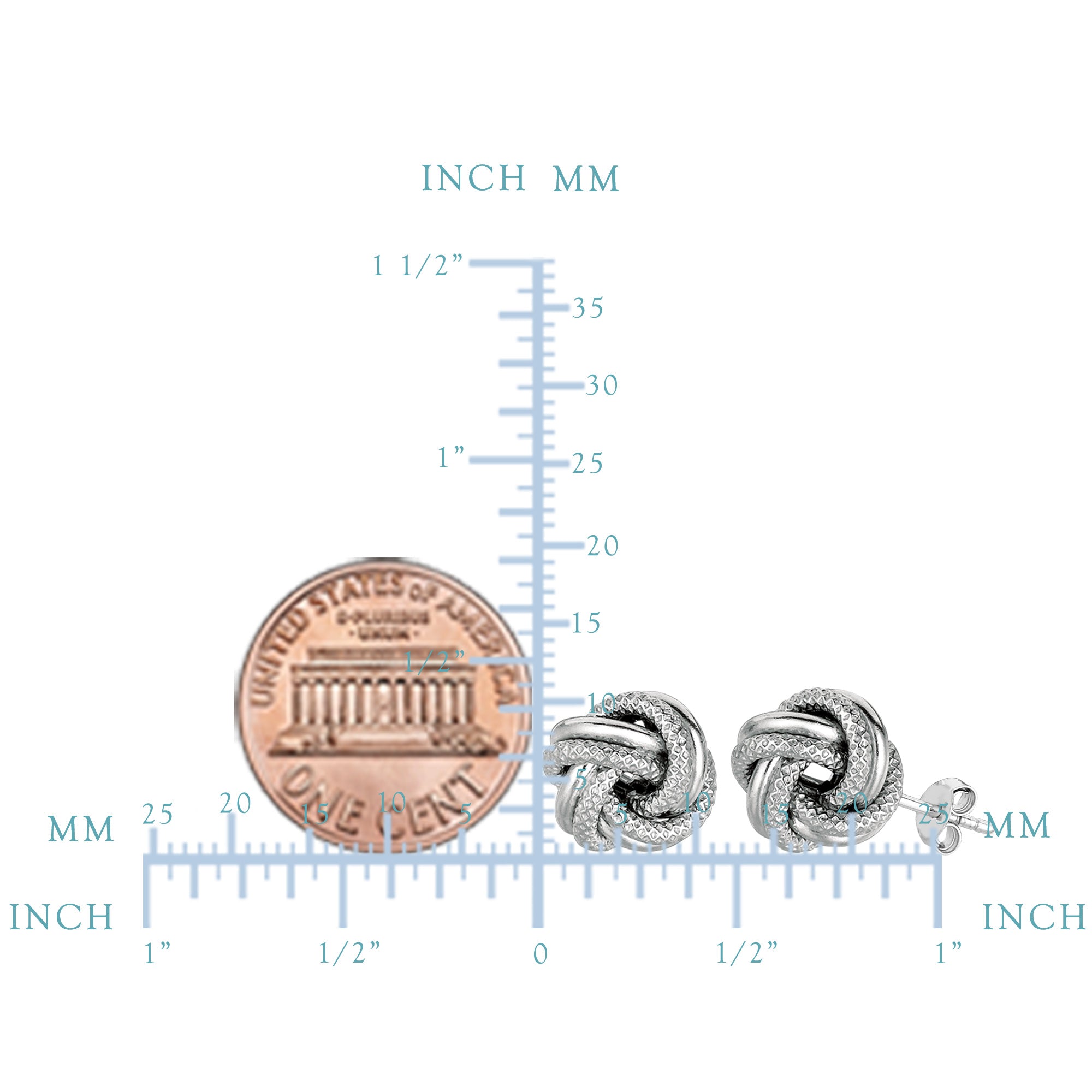 Sterling sølv Rhodium Finish 7 mm skinnende og teksturert kjærlighetsknute øredobber fine designersmykker for menn og kvinner