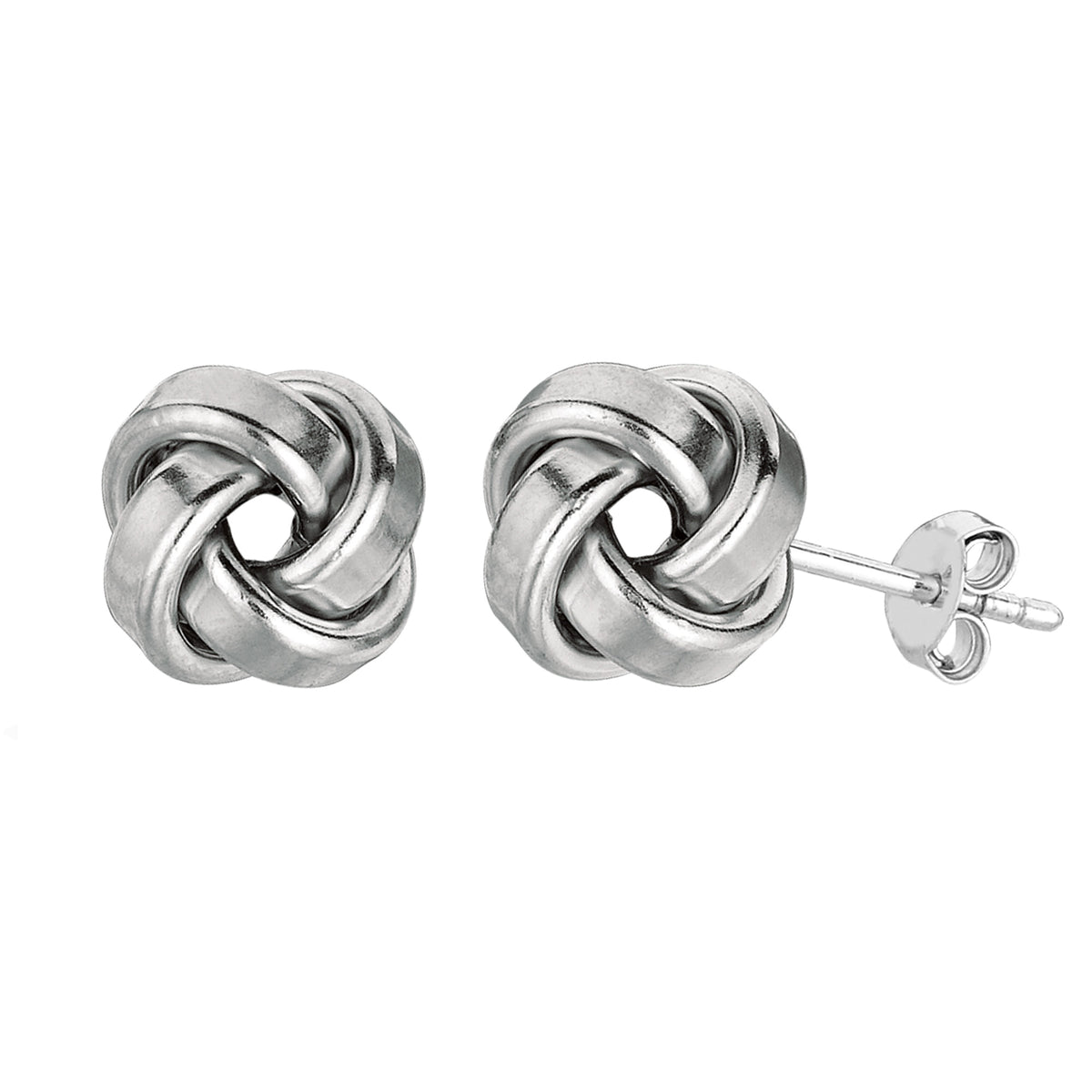 Pendientes de plata de ley con acabado en rodio de 9 mm con nudo de amor brillante, joyería fina de diseño para hombres y mujeres