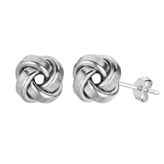 Sterling Silver Rhodium Finish 9mm Shiny Love Knot Stud Earrings
