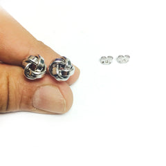 Boucles d'oreilles à tige en argent sterling rhodié, 9 mm, brillant, nœud d'amour, bijoux de créateur raffinés pour hommes et femmes