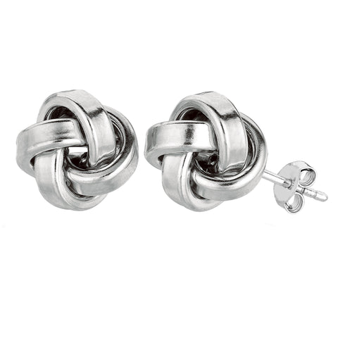 Sterling Silver Rhodium Finish 10mm Shiny Love Knot Stud Earrings