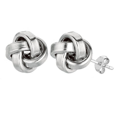 Boucles d'oreilles à tige en argent sterling rhodié, 10 mm, brillant, nœud d'amour, bijoux de créateur raffinés pour hommes et femmes