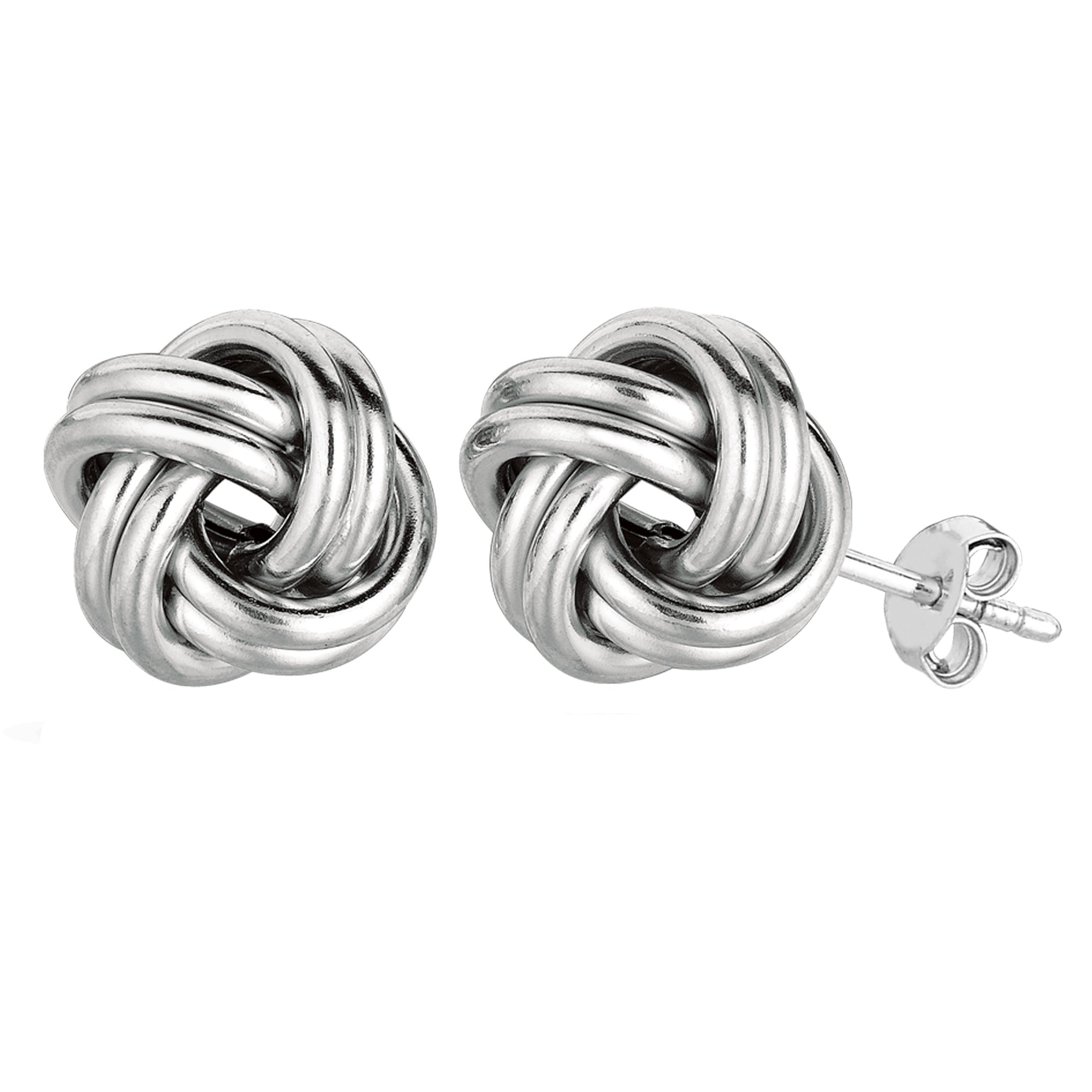 Sterling Silver Rhodium Finish 13 mm Glänsande Love Knot Stud örhängen fina designersmycken för män och kvinnor