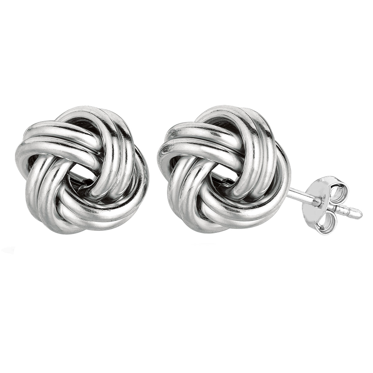 Sterling Sølv Rhodium Finish 13mm Shiny Love Knot Stud Øreringe fine designer smykker til mænd og kvinder