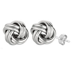 13 mm glänzende Liebesknoten-Ohrstecker aus Sterlingsilber mit Rhodium-Finish, feiner Designerschmuck für Männer und Frauen