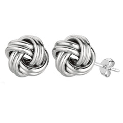 Sterling Silver Rhodium Finish 13mm Shiny Love Knot Stud Earrings
