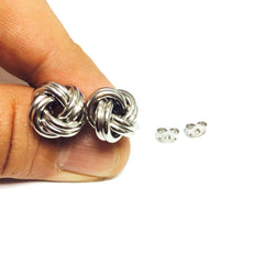 Sterling Silver Rhodium Finish 13mm Shiny Love Knot Stud Earrings fine designer jewelry for men and women