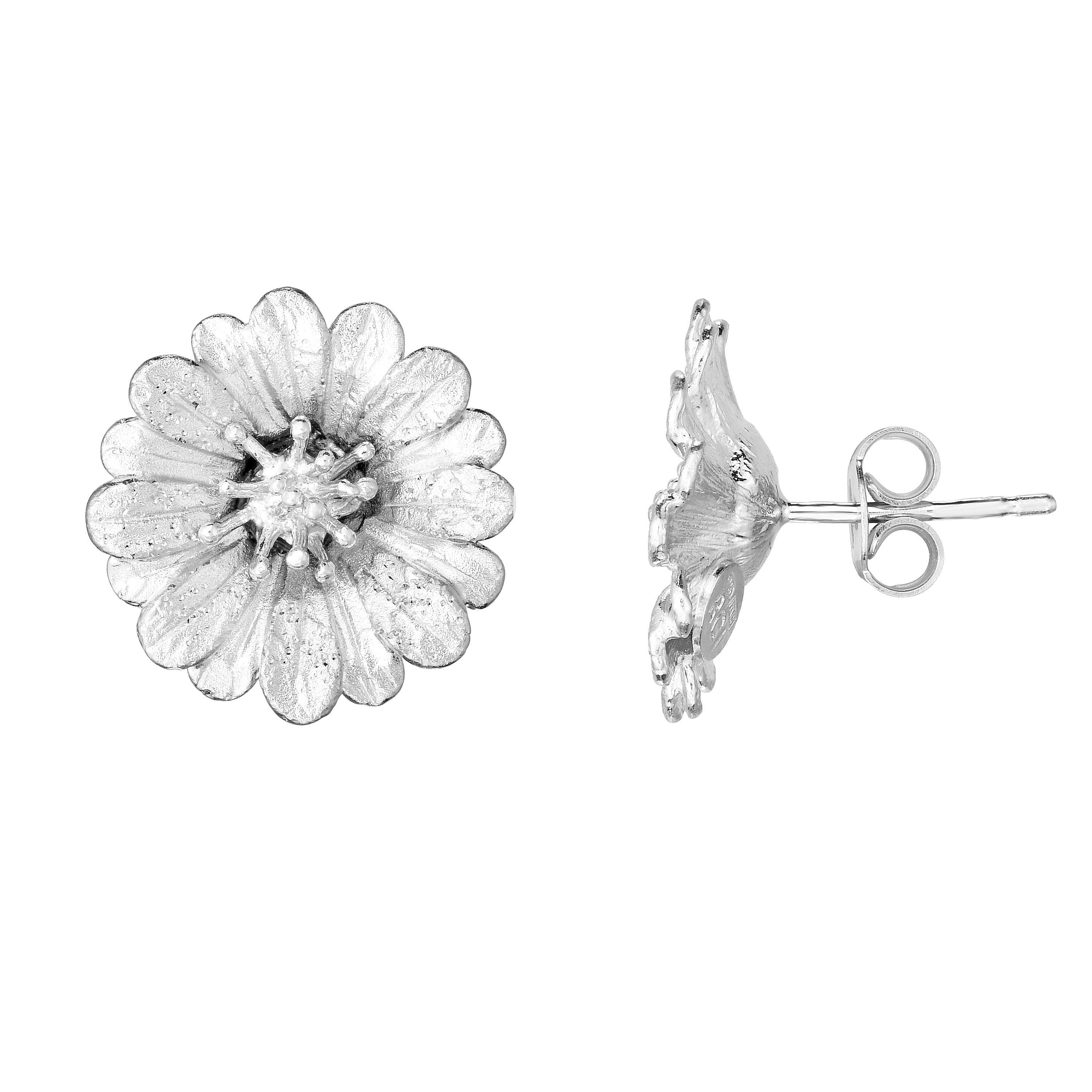 Sterling Silver Round Flower Stud Earrings