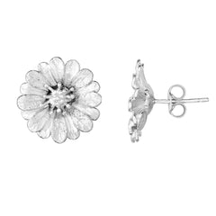 Sterling Silver Round Flower Stud Earrings