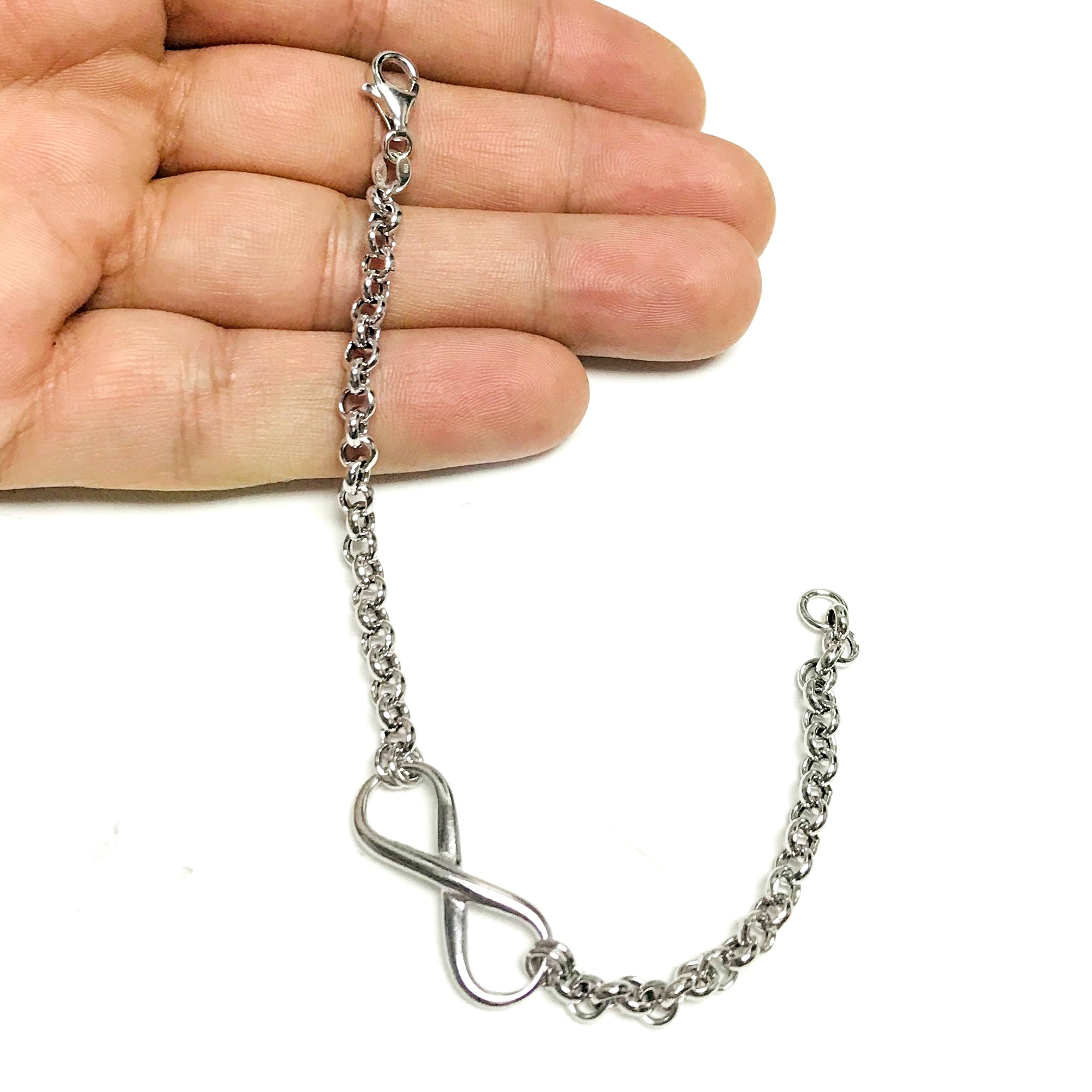 Cadena de eslabones de plata esterlina y pulsera para mujer con dije infinito, joyería fina de diseño de 7,25 "para hombres y mujeres